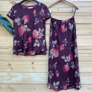 Blouse and Skirt Set Bergundy Floral Medium Petite